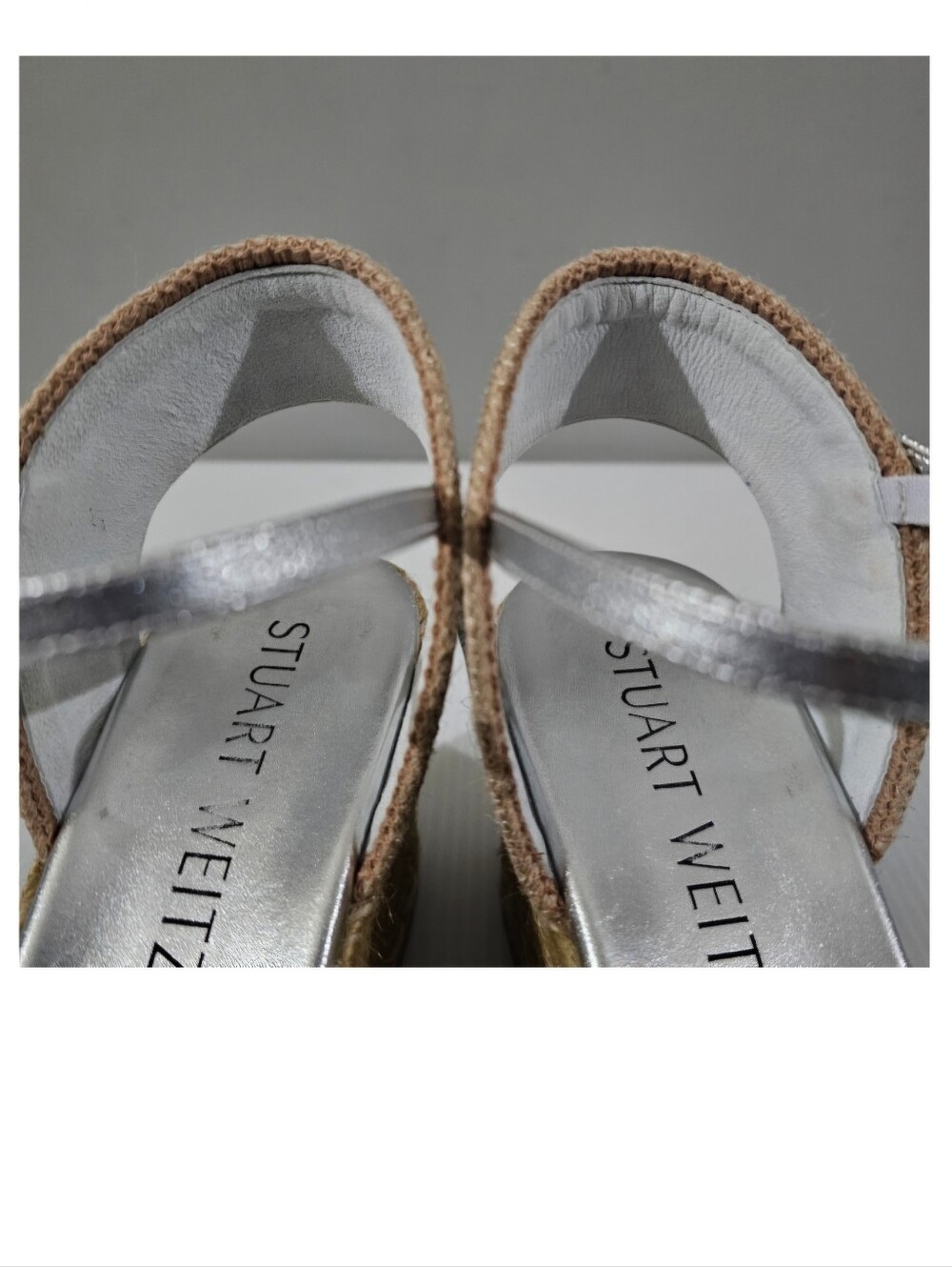 Stuart Weitzman Mirela II Espadrille Wedge Sandal Metallic Silver Womens 9 - Picture 7 of 13